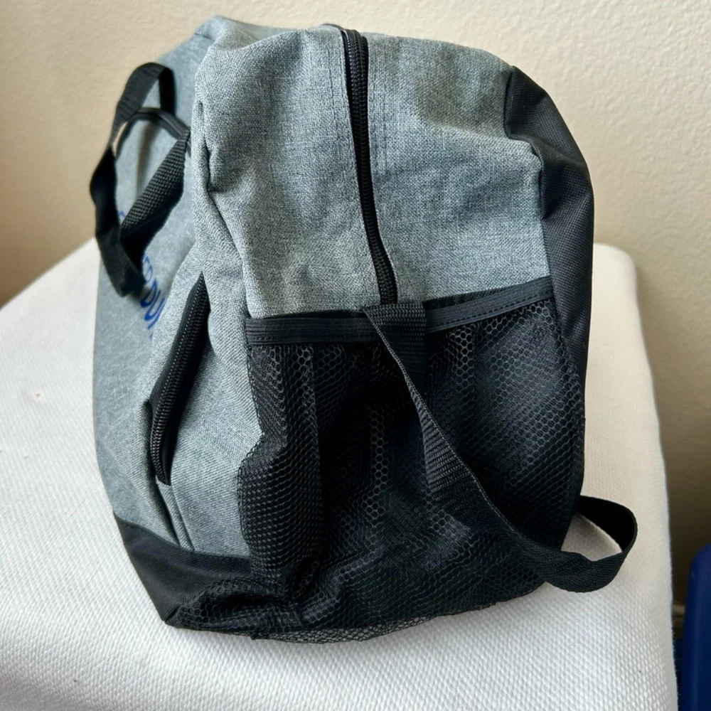 Duke Duffle Bag Gray Black Handles Front zipper pocket side mesh pocket FOREVER